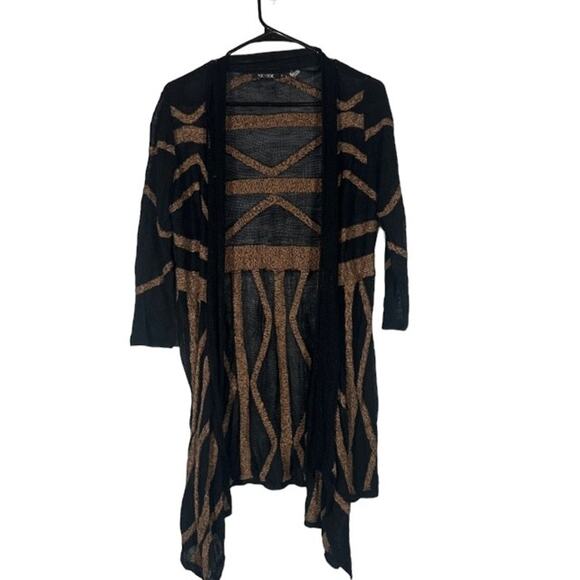 NIC+ZOE Sweaters - Nic & Zoe Black & Brown Geo Long Sleeve Lightweight Cardigan Women Sz M